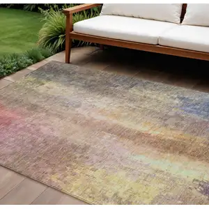 Photo of Blush And Gold Abstract Washable Indoor Outdoor Area Rug