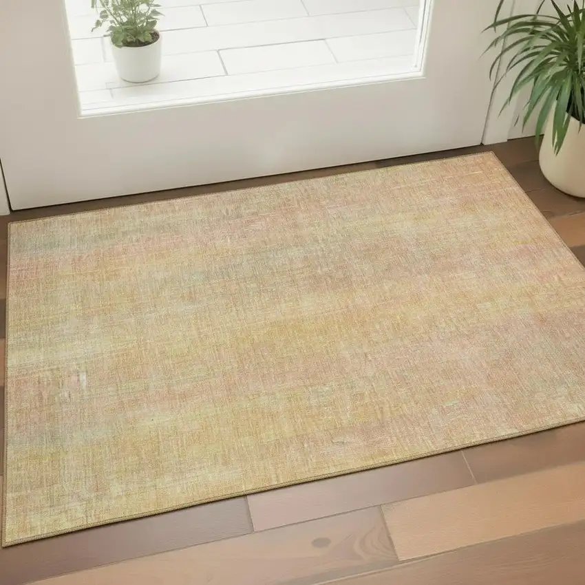 Blush And Gold Striped Washable Area Rug With UV Protection Photo 2