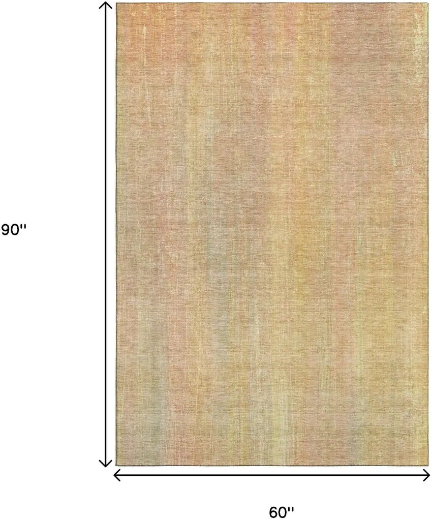 Blush And Gold Striped Washable Area Rug With UV Protection Photo 6