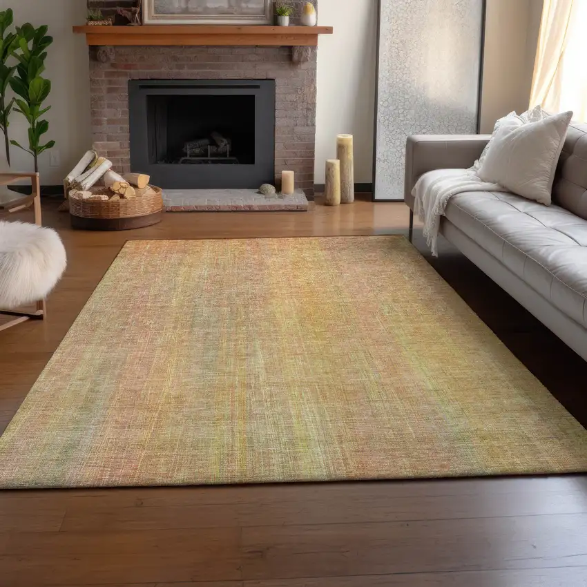 Blush And Gold Striped Washable Area Rug With UV Protection Photo 5