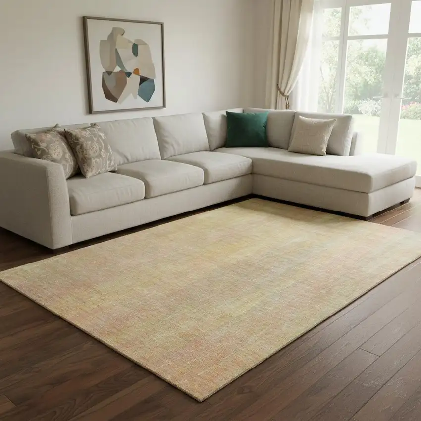 Blush And Gold Striped Washable Area Rug With UV Protection Photo 2