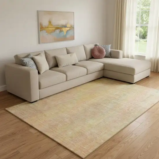 Blush And Gold Striped Washable Area Rug With UV Protection Photo 1