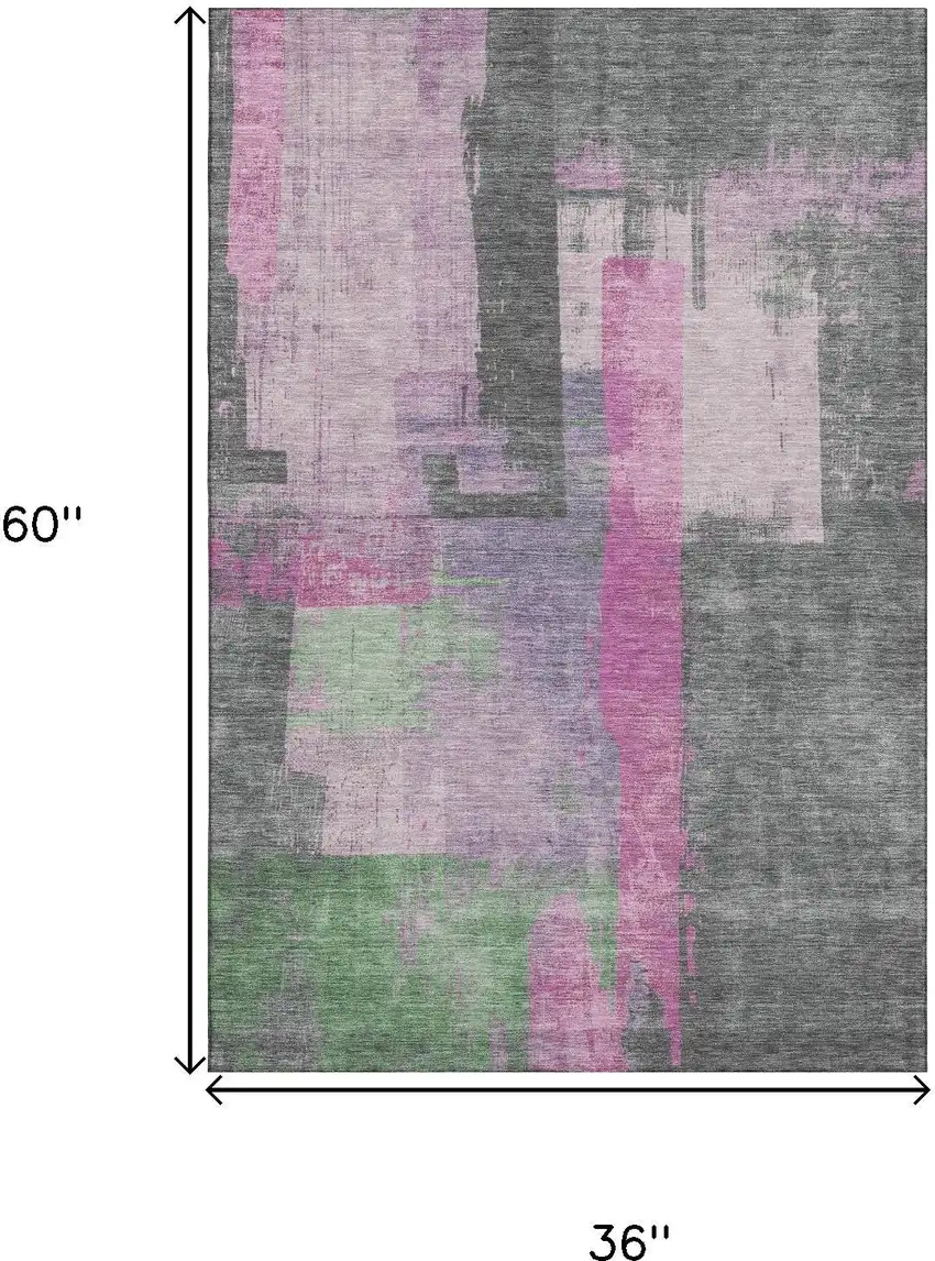 Blush And Gray Abstract Washable Area Rug With UV Protection Photo 9
