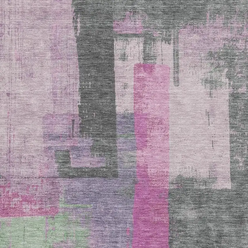 Blush And Gray Abstract Washable Area Rug With UV Protection Photo 2