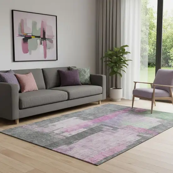 Blush And Gray Abstract Washable Area Rug With UV Protection Photo 2