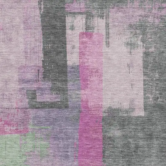 Blush And Gray Abstract Washable Area Rug With UV Protection Photo 2