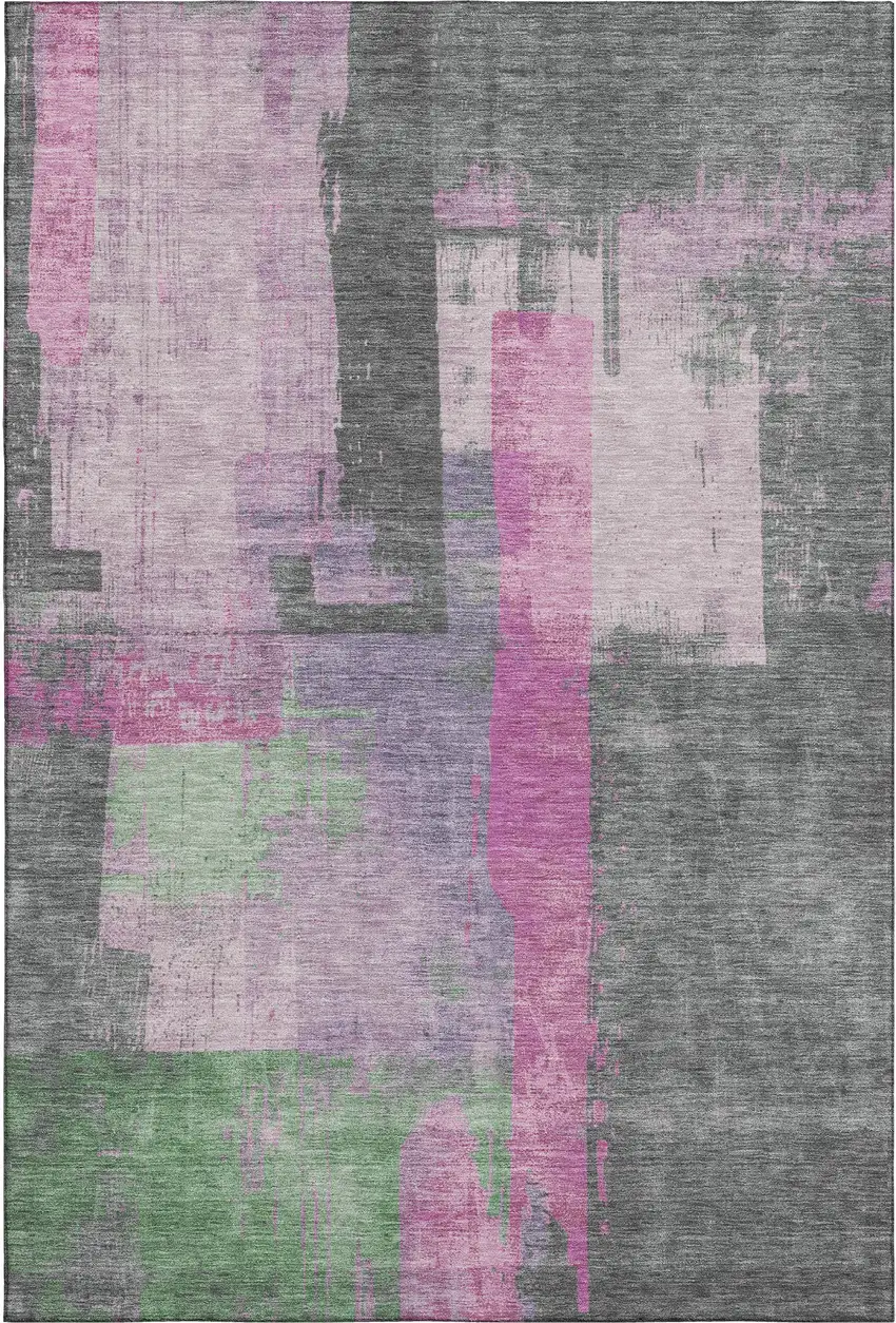 Blush And Gray Abstract Washable Area Rug With UV Protection Photo 1