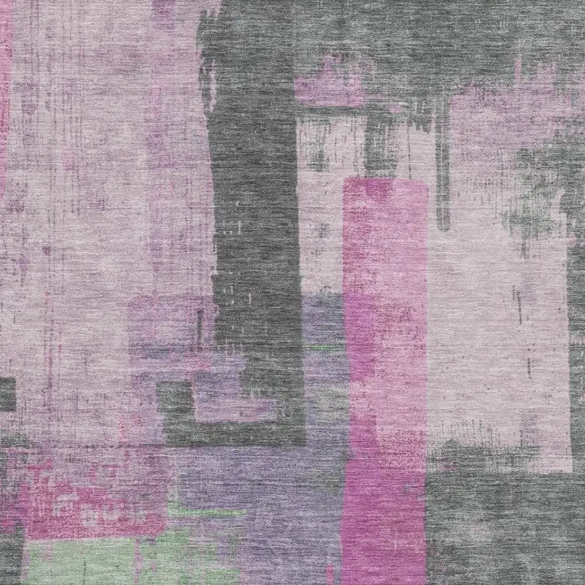 Blush And Gray Abstract Washable Area Rug With UV Protection Photo 2
