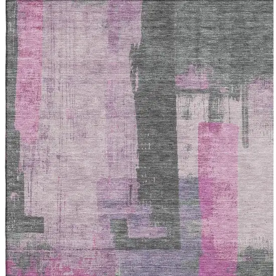 Blush And Gray Abstract Washable Area Rug With UV Protection Photo 2
