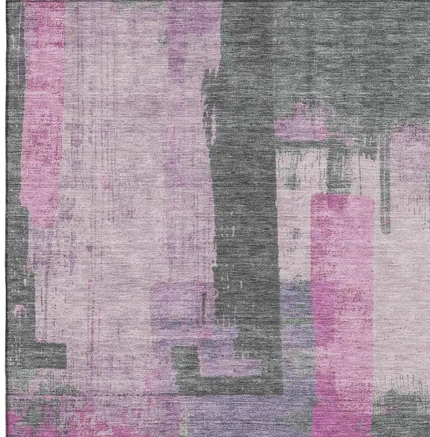 Blush And Gray Abstract Washable Area Rug With UV Protection Photo 2