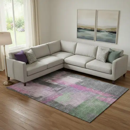 Blush And Gray Abstract Washable Area Rug With UV Protection Photo 2