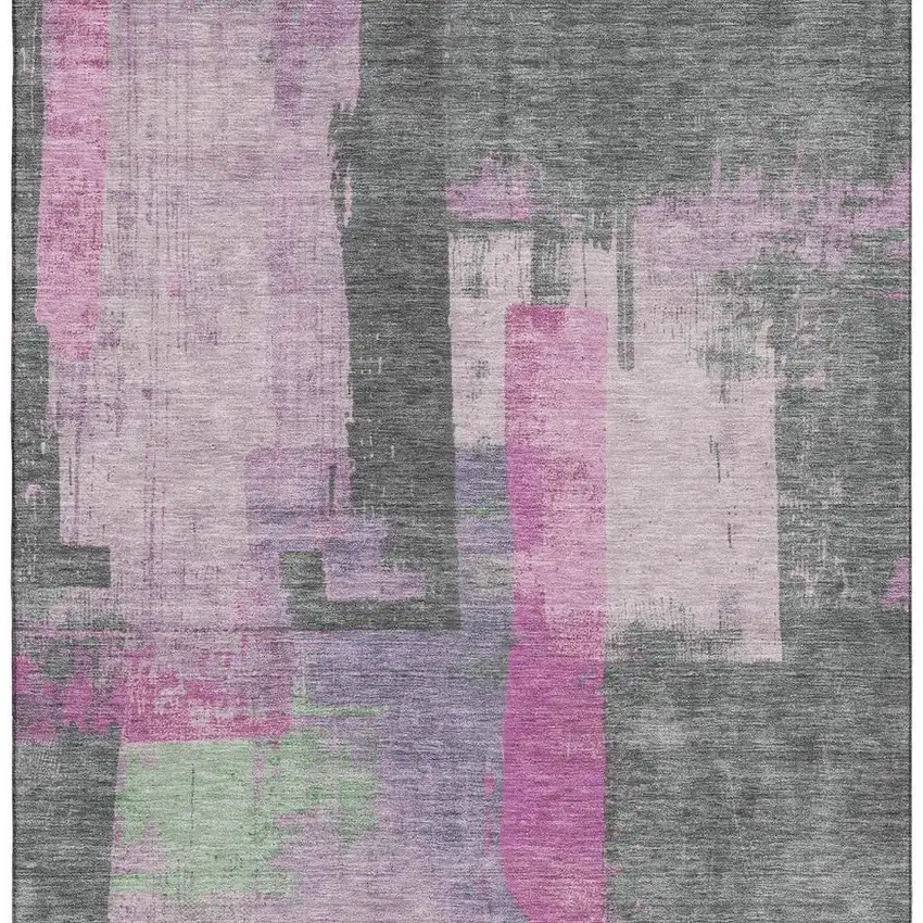Blush And Gray Abstract Washable Area Rug With UV Protection Photo 3