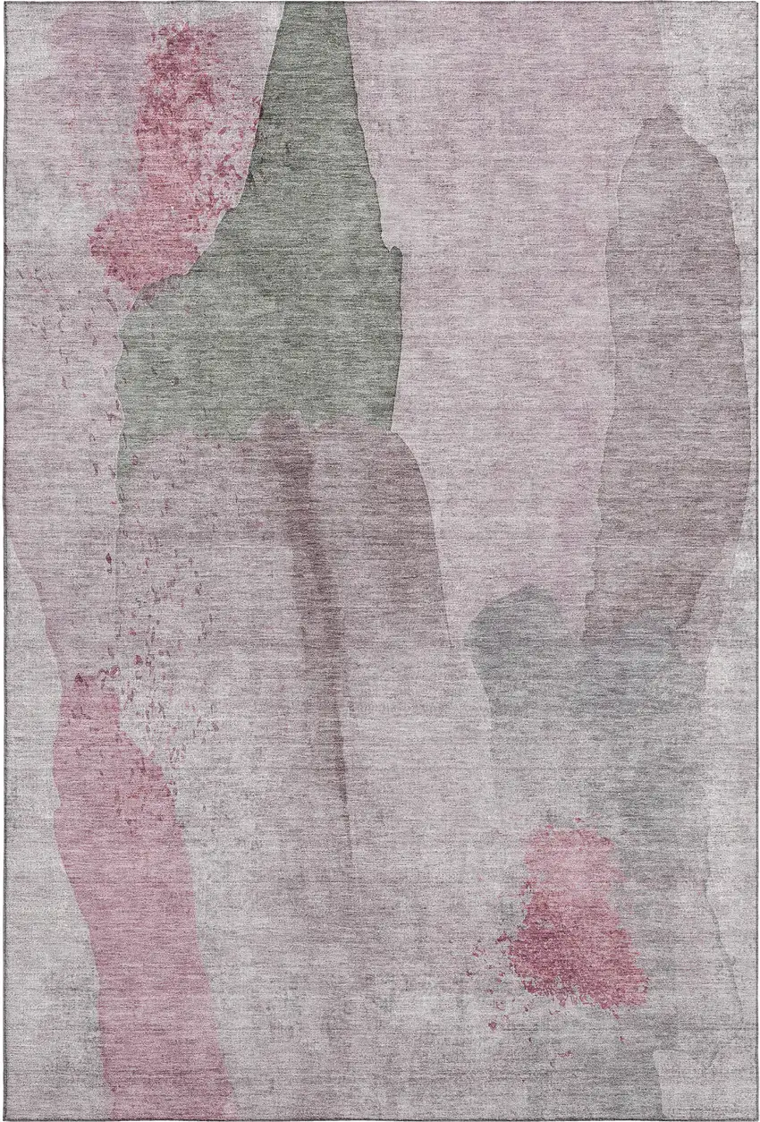 Blush And Gray Abstract Washable Area Rug With UV Protection Photo 7