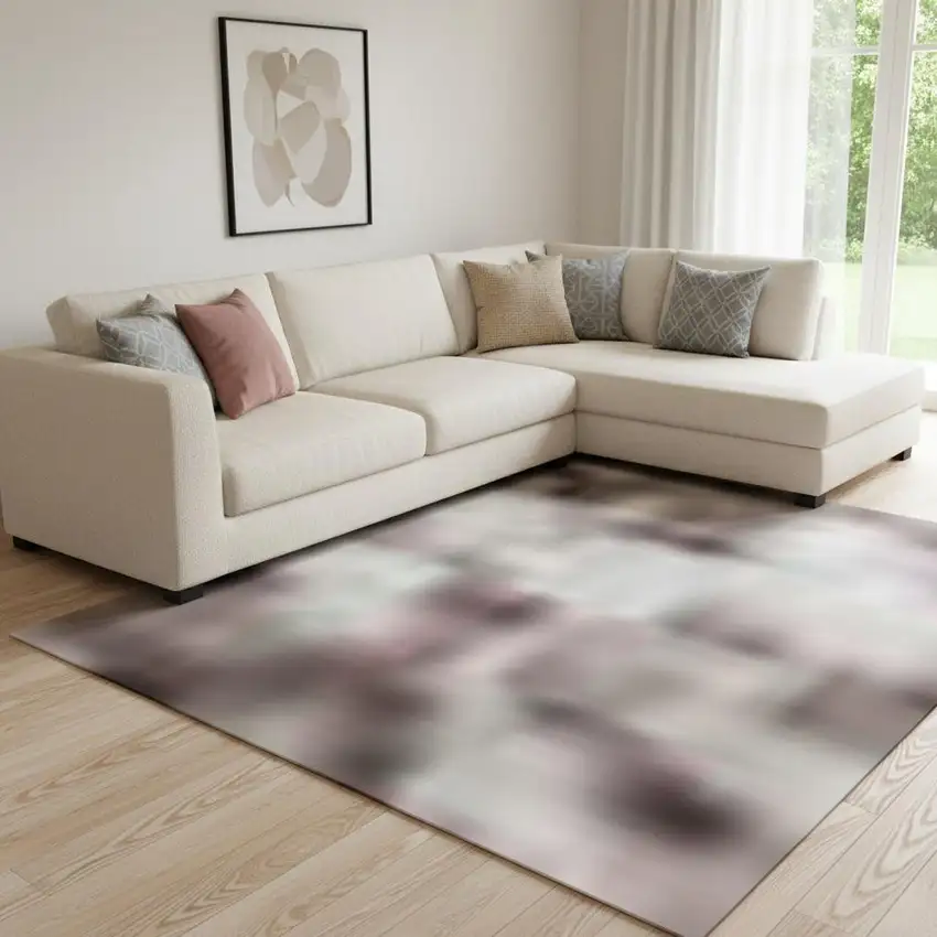 Blush And Gray Abstract Washable Area Rug With UV Protection Photo 2