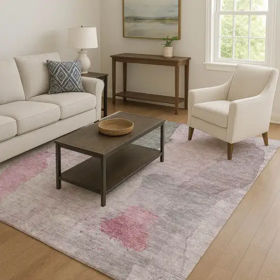 Blush And Gray Abstract Washable Area Rug With UV Protection Photo 5