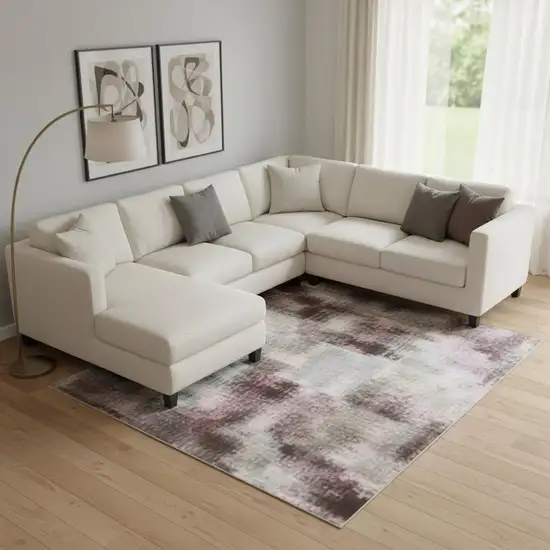 Blush And Gray Abstract Washable Area Rug With UV Protection Photo 2