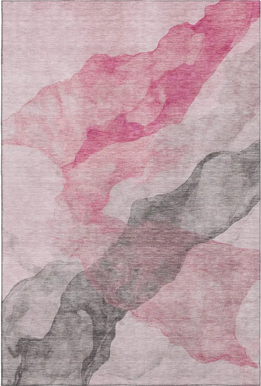 Blush And Gray Abstract Washable Area Rug With UV Protection Photo 5