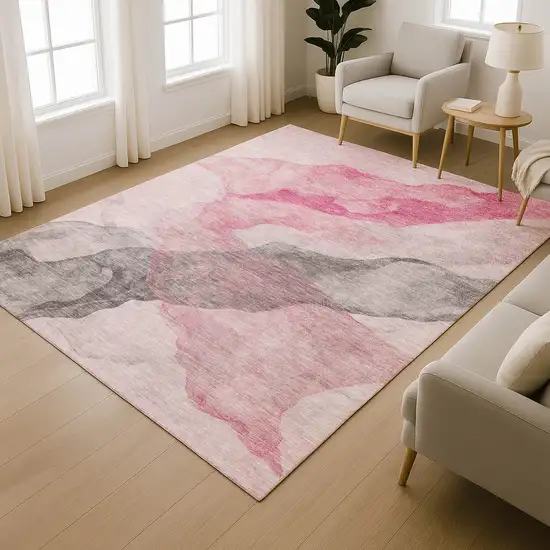 Blush And Gray Abstract Washable Area Rug With UV Protection Photo 4