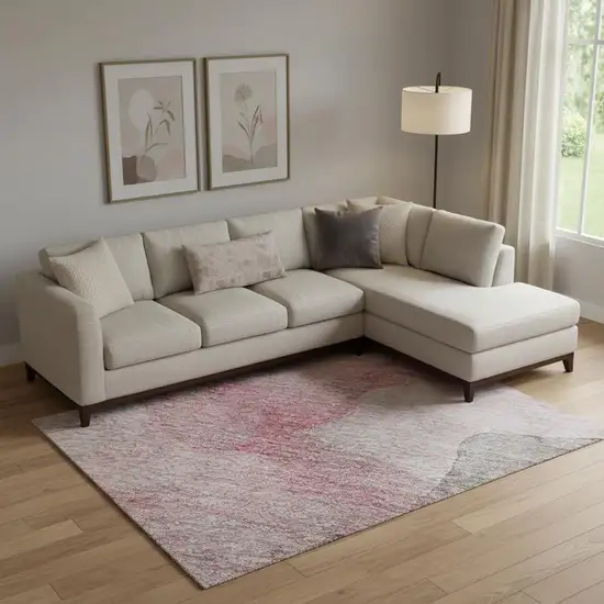 Blush And Gray Abstract Washable Area Rug With UV Protection Photo 2