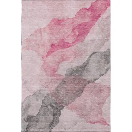 Blush And Gray Abstract Washable Area Rug With UV Protection Photo 6