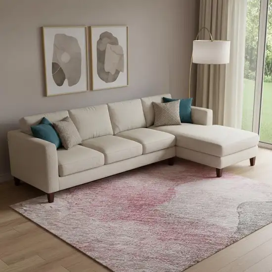 Blush And Gray Abstract Washable Area Rug With UV Protection Photo 2