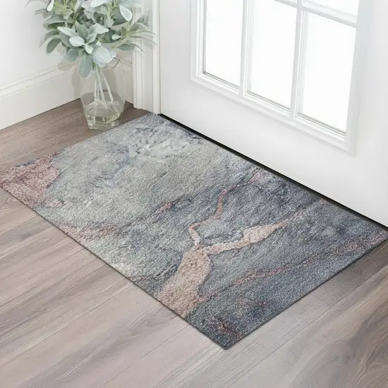 Blush And Gray Abstract Washable Area Rug With UV Protection Photo 2