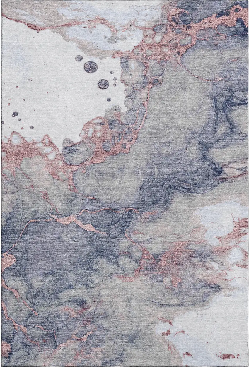 Blush And Gray Abstract Washable Area Rug With UV Protection Photo 6