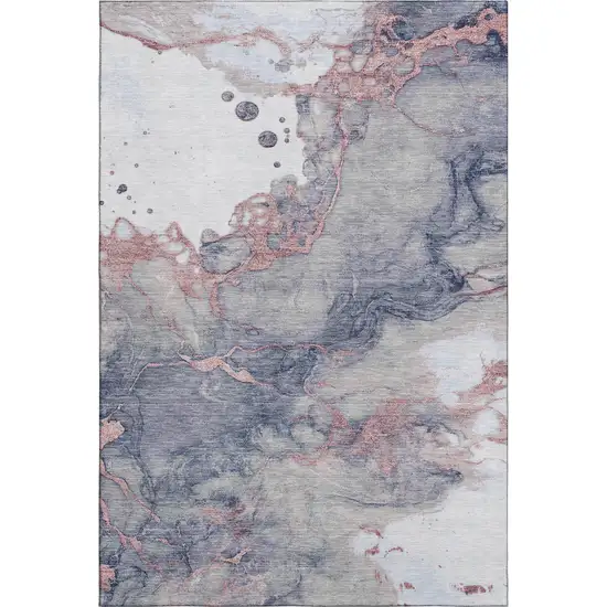Blush And Gray Abstract Washable Area Rug With UV Protection Photo 5