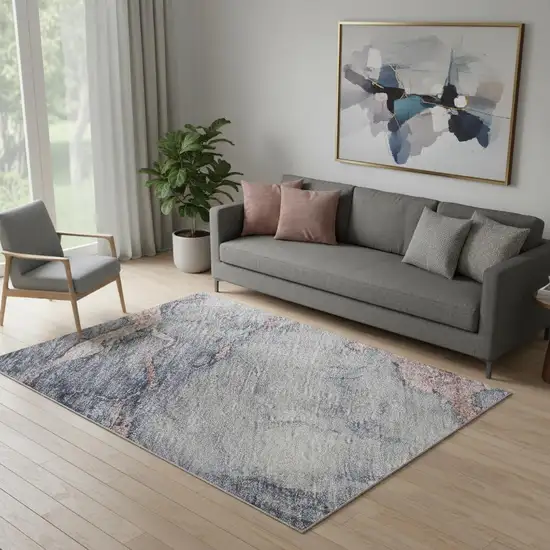 Blush And Gray Abstract Washable Area Rug With UV Protection Photo 2
