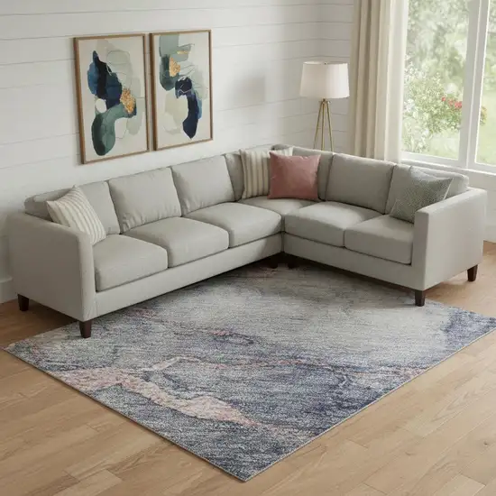 Blush And Gray Abstract Washable Area Rug With UV Protection Photo 2