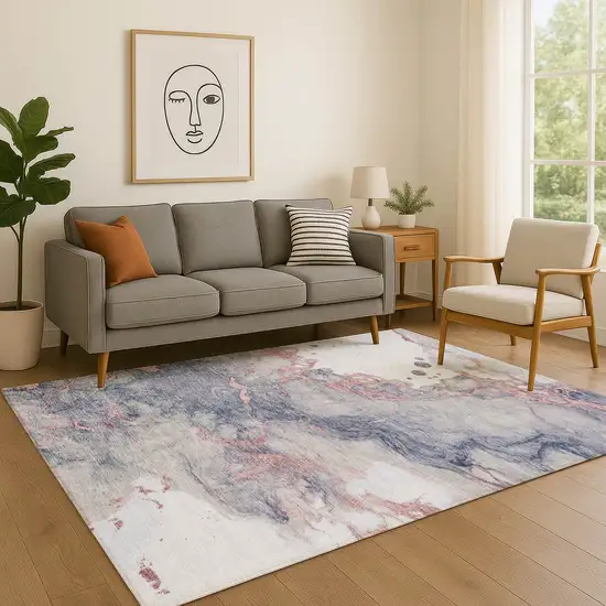 Blush And Gray Abstract Washable Area Rug With UV Protection Photo 3