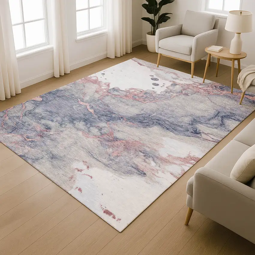 Blush And Gray Abstract Washable Area Rug With UV Protection Photo 5