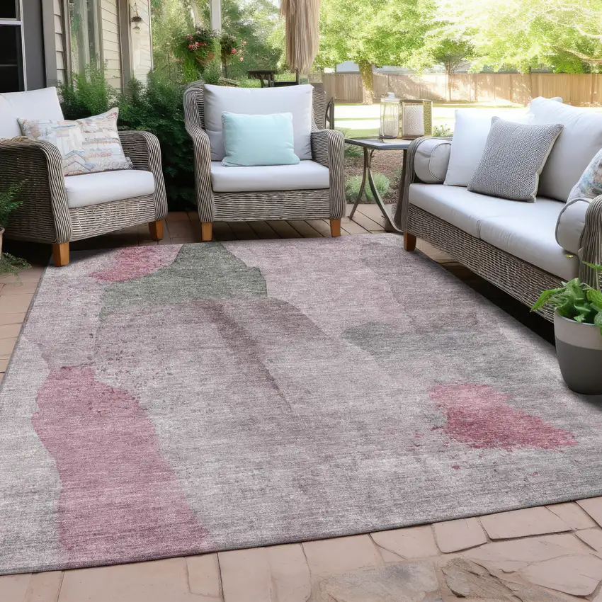 Blush And Gray Abstract Washable Indoor Outdoor Area Rug Photo 3