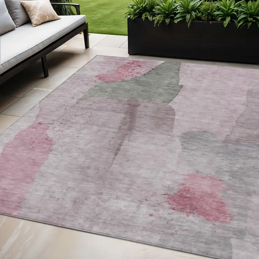 Blush And Gray Abstract Washable Indoor Outdoor Area Rug Photo 2
