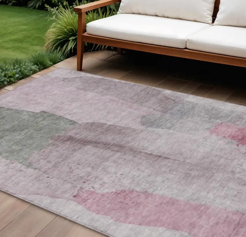 Blush And Gray Abstract Washable Indoor Outdoor Area Rug Photo 2