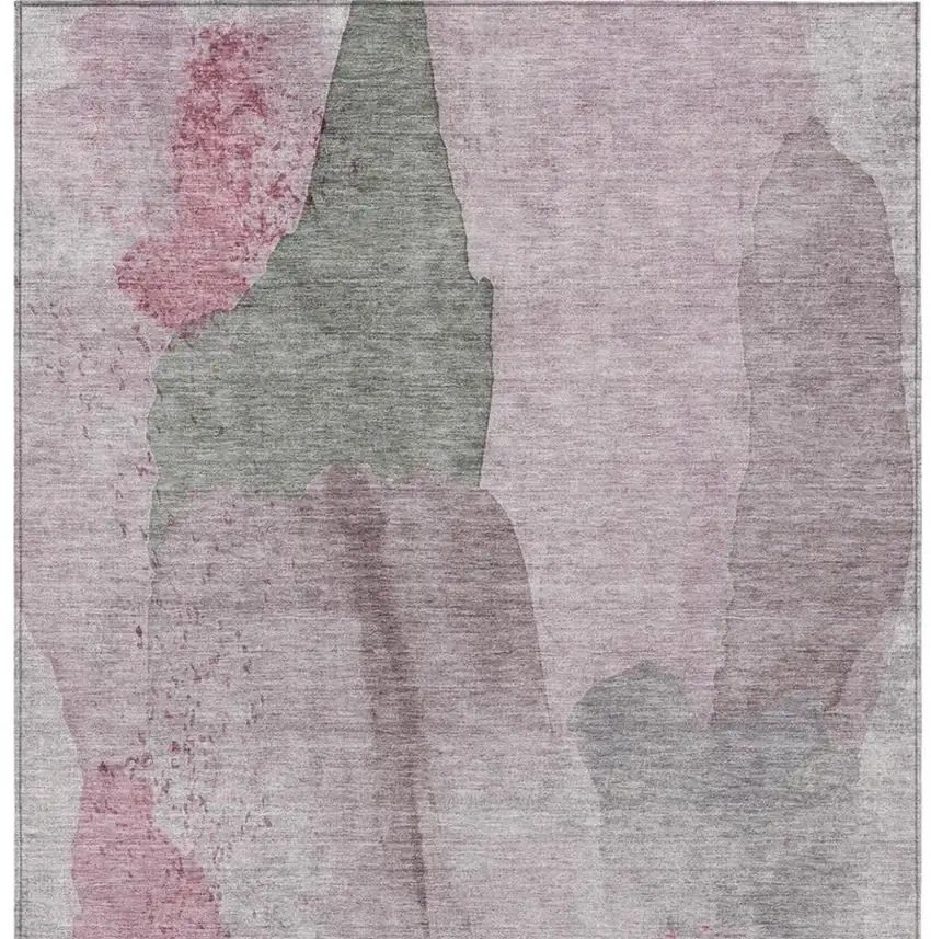 Blush And Gray Abstract Washable Indoor Outdoor Area Rug Photo 1