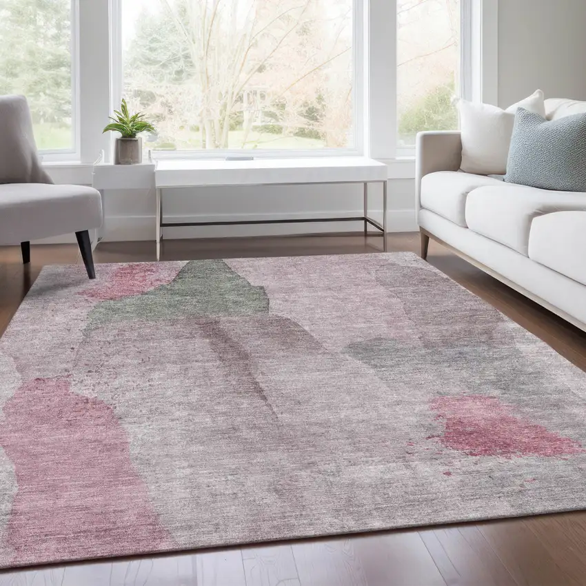 Blush And Gray Abstract Washable Indoor Outdoor Area Rug Photo 6