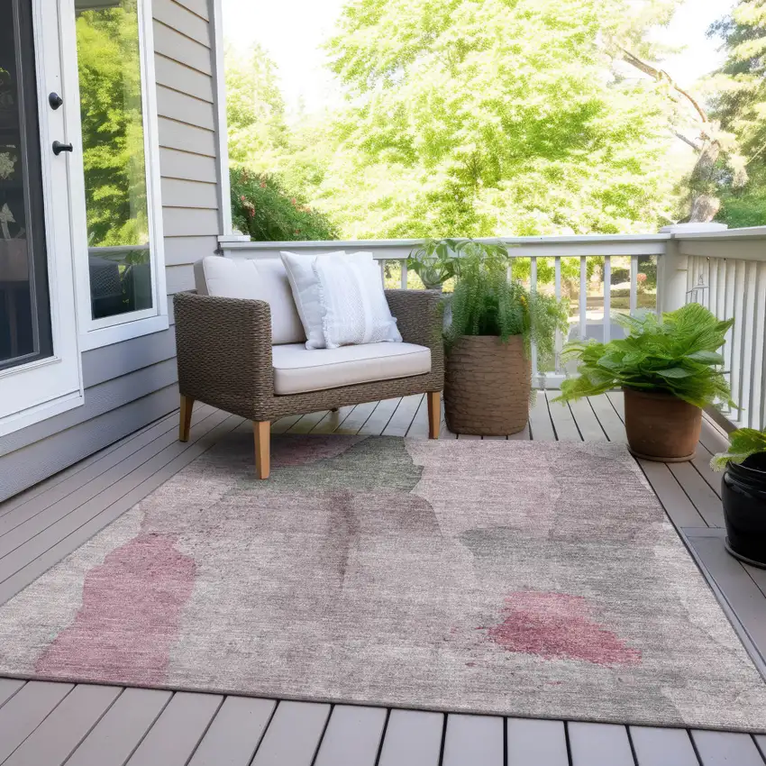 Blush And Gray Abstract Washable Indoor Outdoor Area Rug Photo 7