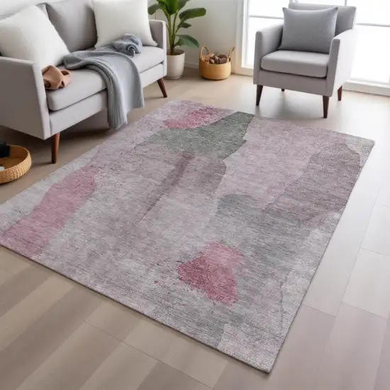 Blush And Gray Abstract Washable Indoor Outdoor Area Rug Photo 4