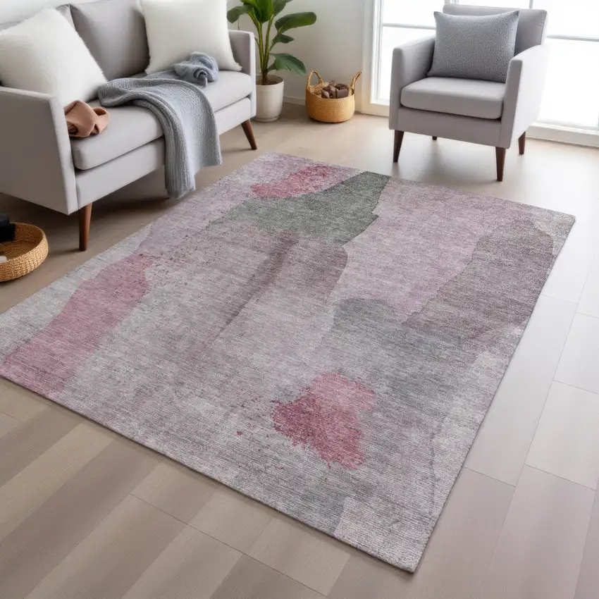 Blush And Gray Abstract Washable Indoor Outdoor Area Rug Photo 4