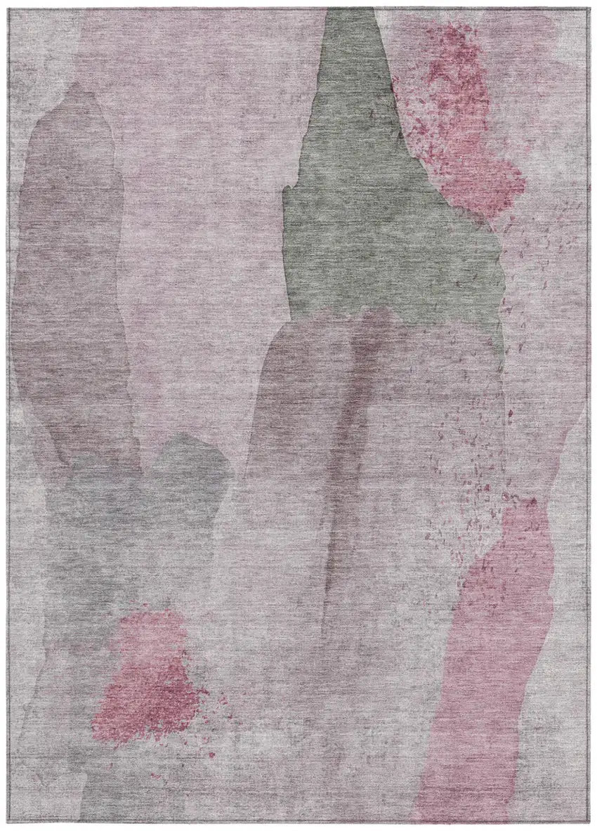 Blush And Gray Abstract Washable Indoor Outdoor Area Rug Photo 8