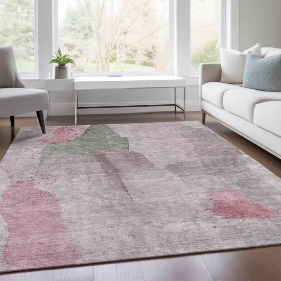 Blush And Gray Abstract Washable Indoor Outdoor Area Rug Photo 5