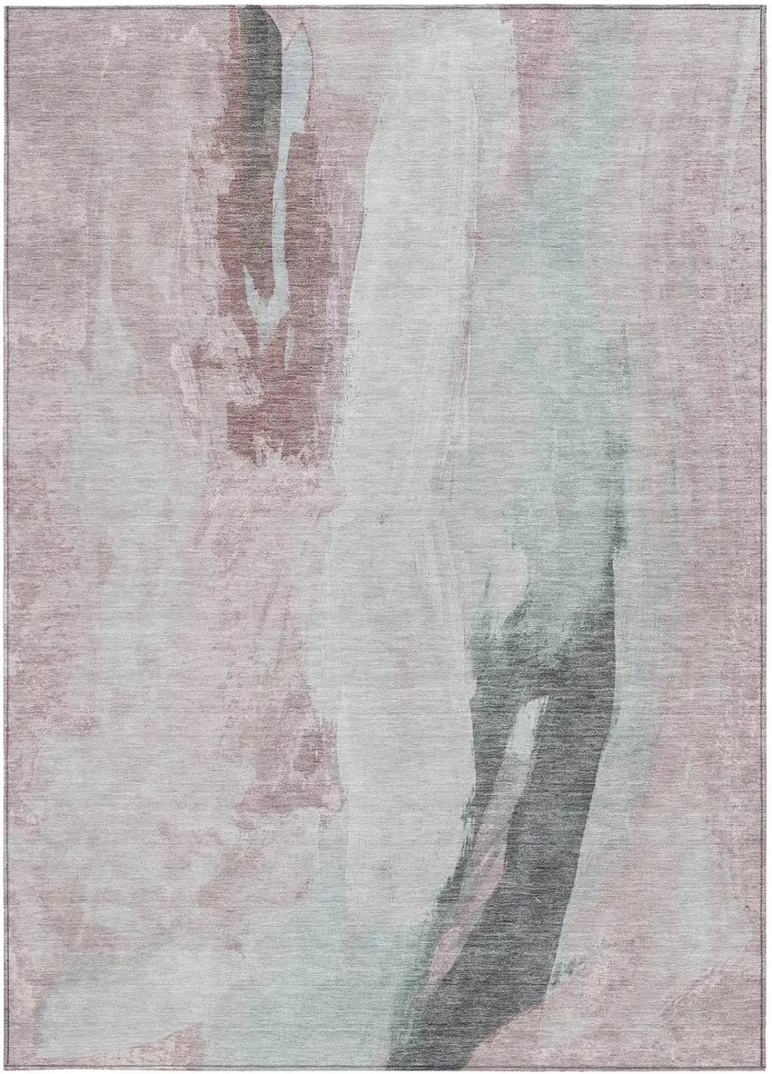 Blush And Gray Abstract Washable Indoor Outdoor Area Rug Photo 9