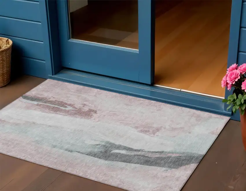 Blush And Gray Abstract Washable Indoor Outdoor Area Rug Photo 2