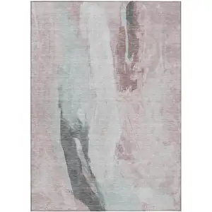 Photo of Blush And Gray Abstract Washable Indoor Outdoor Area Rug