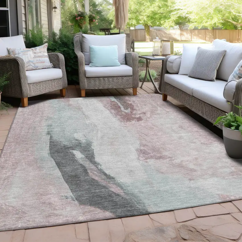 Blush And Gray Abstract Washable Indoor Outdoor Area Rug Photo 5