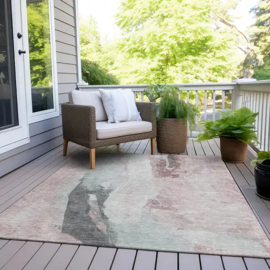 Blush And Gray Abstract Washable Indoor Outdoor Area Rug Photo 8