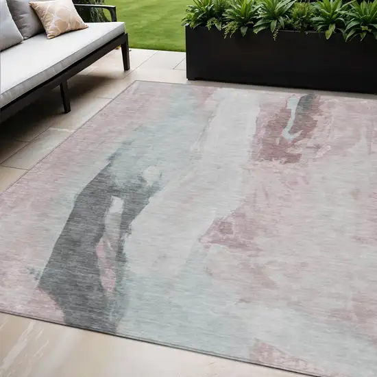 Blush And Gray Abstract Washable Indoor Outdoor Area Rug Photo 2