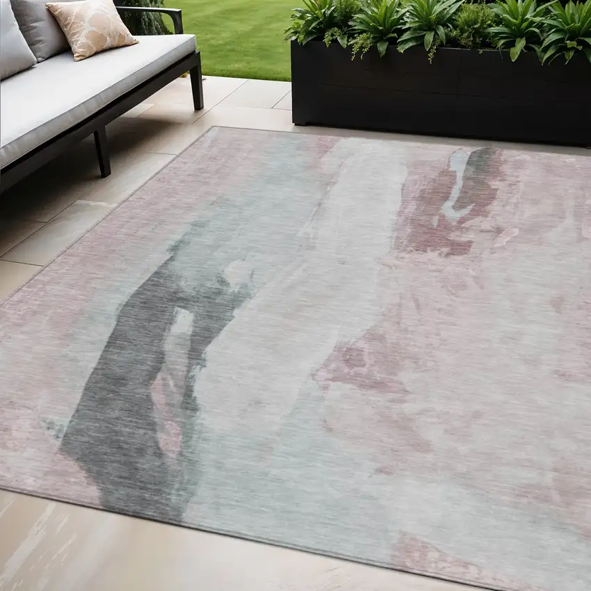 Blush And Gray Abstract Washable Indoor Outdoor Area Rug Photo 2