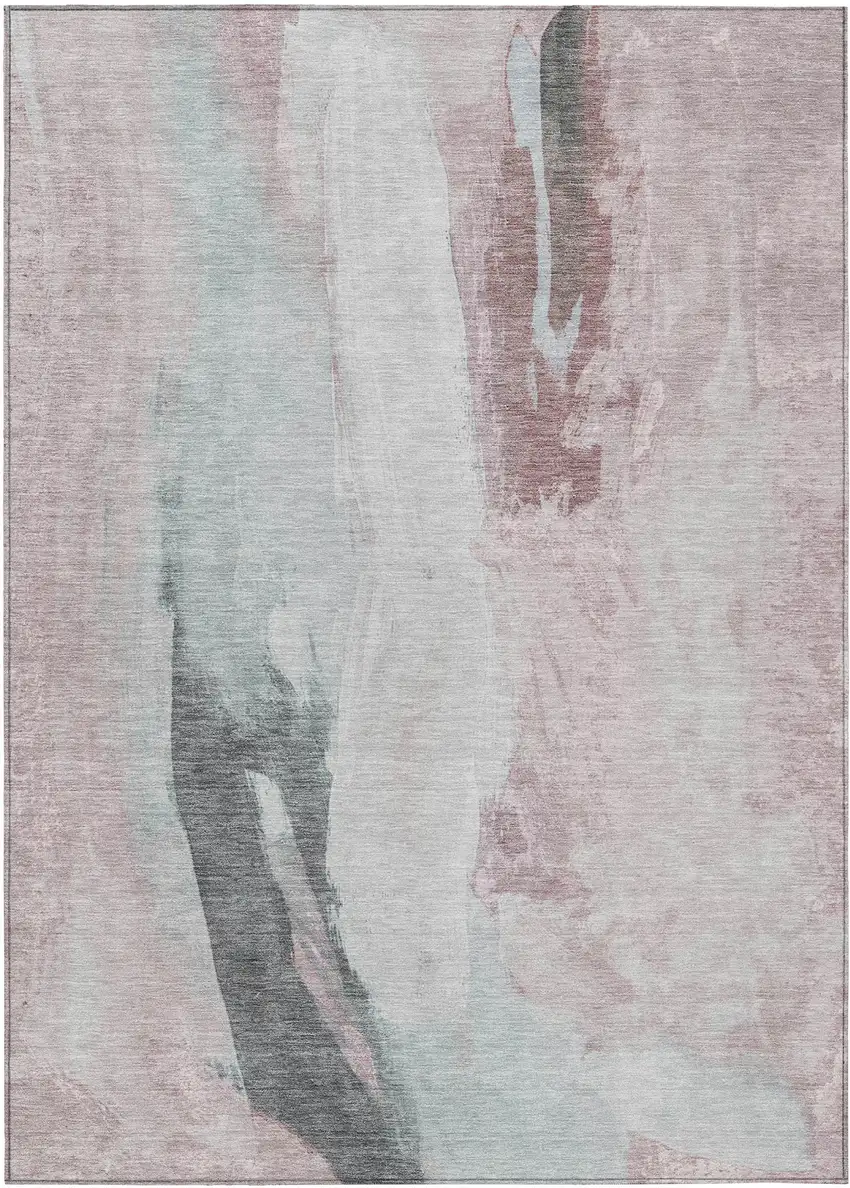 Blush And Gray Abstract Washable Indoor Outdoor Area Rug Photo 1